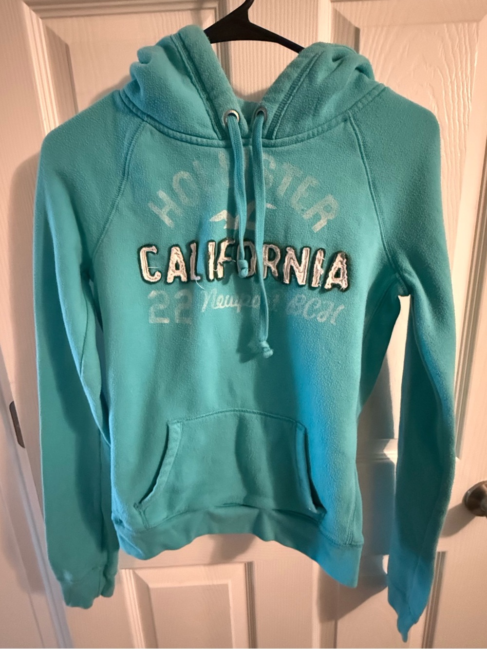 Vintage Y2K Hollister Teal Blue California Graphic Hoodie Sweatshirt Small